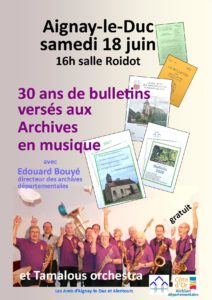 Concert-lecture "30 ans de bulletins versés aux Archives" @ jardins de la salle Roidot 21510 Aignay-le-Duc