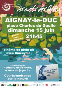 Cinécyclo film "Affaire de l'ermite" et court-métrage sur la nature @ place Charles de Gaulle à Aignay